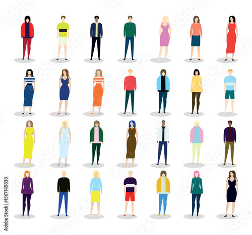 Small miniatures of different people on a white background - Vector illustration