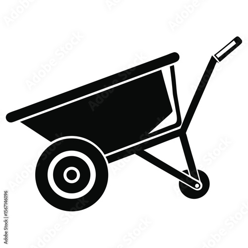 Monochrome Illustration of a Two Wheeled Wheelbarrow Commonly Used in Construction and Gardening Activities on a White Backdrop