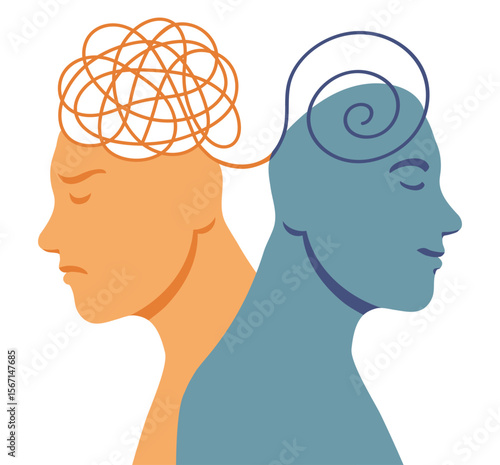 2 head silhouette bipolar disorder mind mental health tangle untangle brain psychology concept