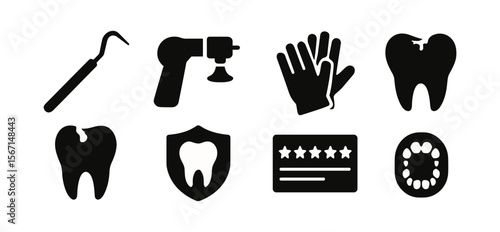 Dental tools solid icon set. tooth, hygiene collection in solid style