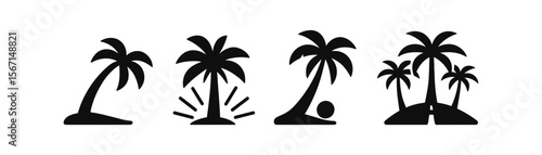 Palm tree silhouette icon set. tropical, beach dream silhouette collection