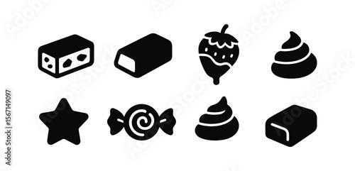 Food and dessert silhouette icon set: sweet treats and snacks silhouette icons