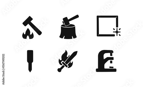Carpentry, woodwork solid icon set. tools, craft, building icons collection