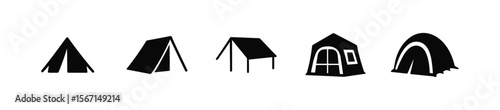 Camping silhouette icon set. tents, outdoor adventure silhouettes in collection