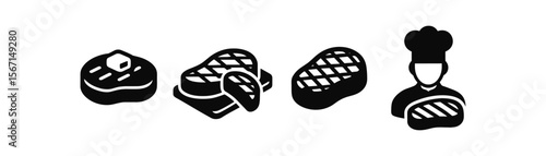 Food and cooking silhouette icon set. culinary, chef, meal preparation icons