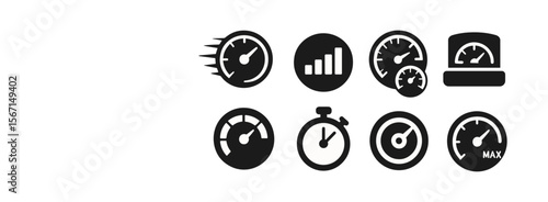 Speed, performance gauge icon set. measurement, speedometer solid icons