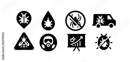 Pest control filled icon set. bug, insect removal, extermination icons collection