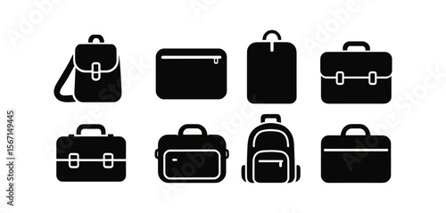 Backpack and luggage silhouette icon set. travel, bags, cases outline graphics