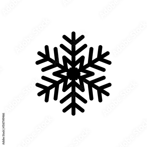 Graphical representation of a symmetrical snowflake with six points and geometric design elements present