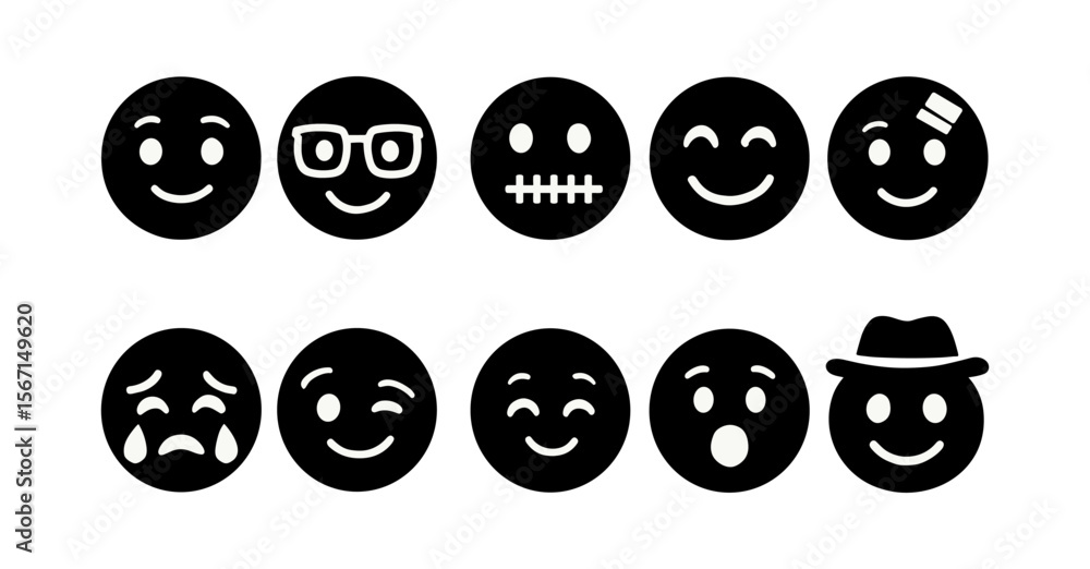 Smiley emoticons silhouette icon set. expressive face icons silhouette collection Smiley emoticons silhouette icon set. expressive face icons silhouette collection