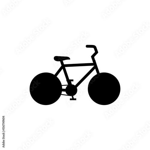 Illustration of a bicycle with two wheels seat handlebars and pedals in a side profile view showing the frame