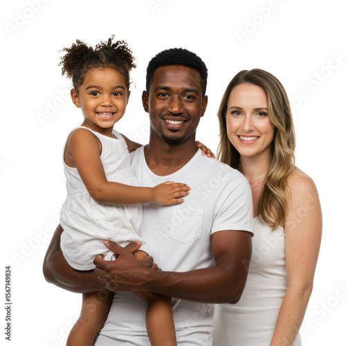 Happy Diverse Family Portrait Isolated on a Transparent Background PNG for Design Projects