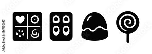 Candy, confectionery silhouette icon set. sweet treats, dessert icons collection