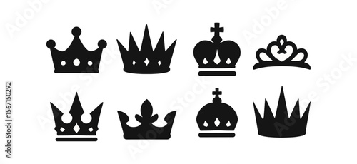 Crown silhouette icon set. royal, majesty symbols silhouette collection