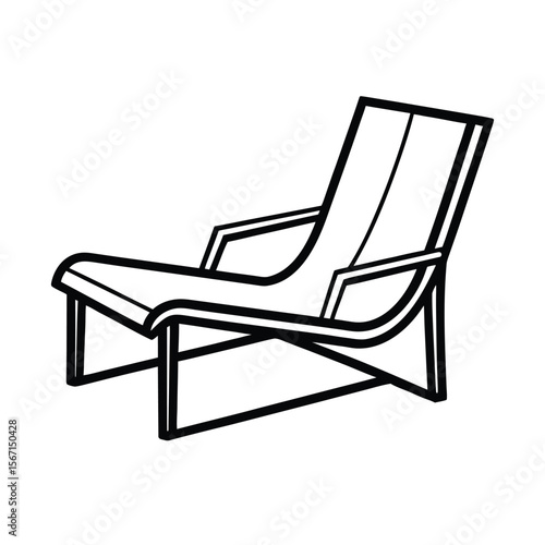 modern lounge chair with armrests  black line art 