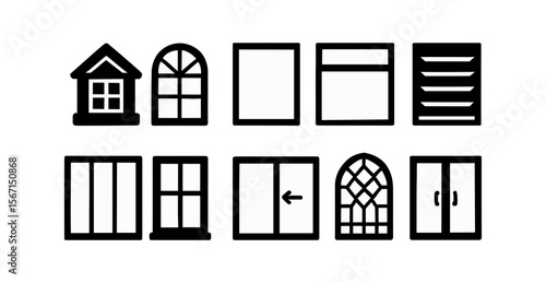 Window and door silhouette icon set. minimalist home design silhouette collection