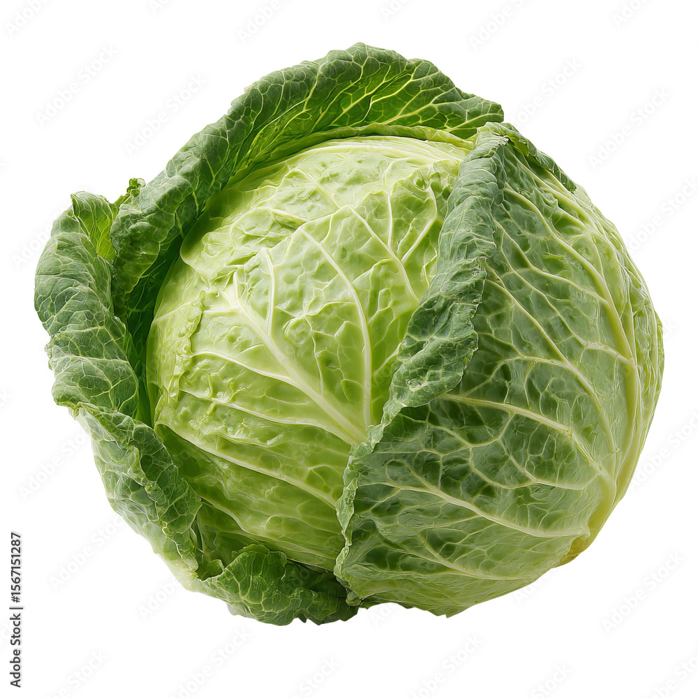 Fototapeta premium A close-up studio shot of a fresh, vibrant green cabbage head, a staple in many diets