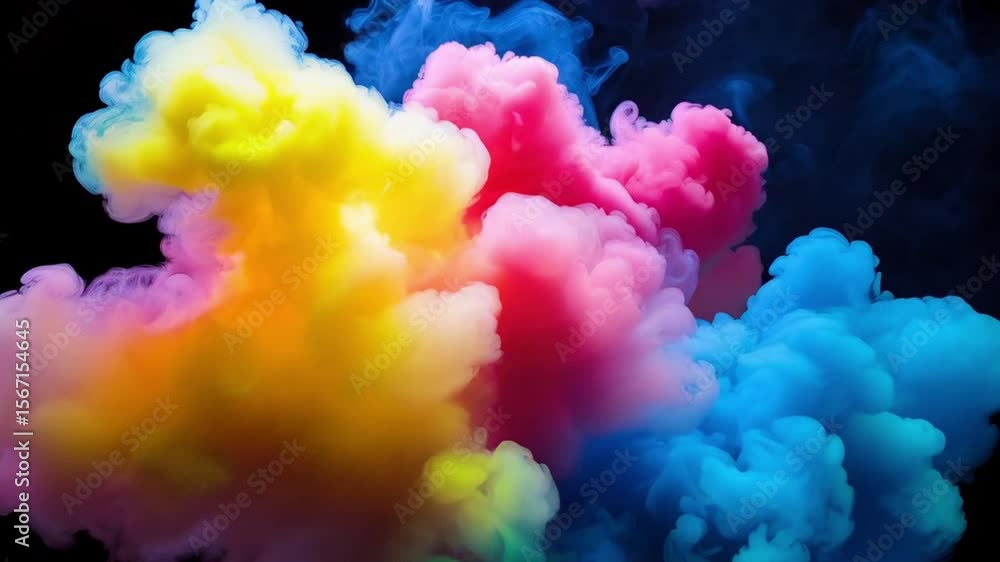 Colorful smoke cloud on black background abstract design on transparent background Colorful smoke cloud on black background abstract design on transparent background