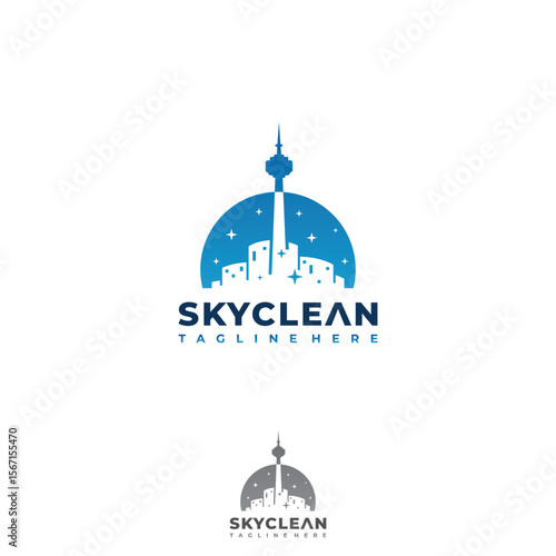 Urban Cleaning design modern logo with silhouette Toronto skyline