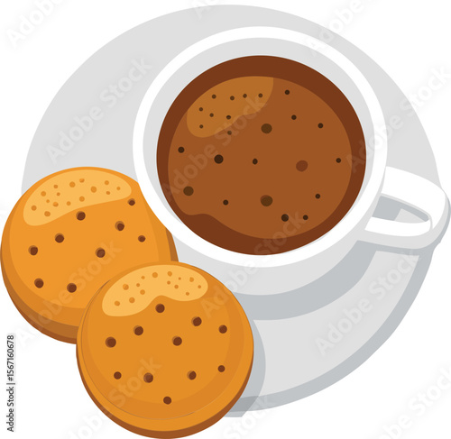 This collection of images depicts illustrations of tea and biscuits