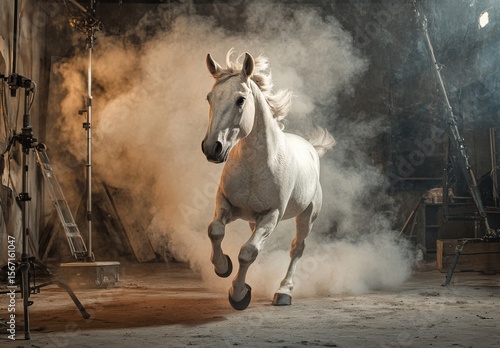 Magical unicorn running in studio fantasy creature artistic photography dynamic scene