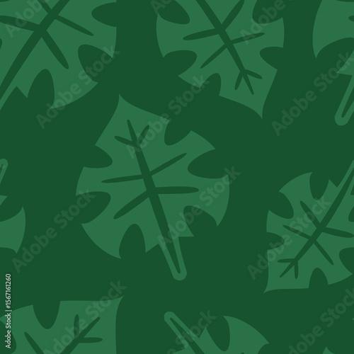 Green foliage design featuring stylized leaves, ideal for background patterns and botanical designs on a repeating scale.
