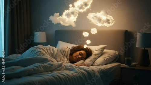 A woman enjoys deep, restorative sleep while her mind conjures beautiful, luminous dreams.