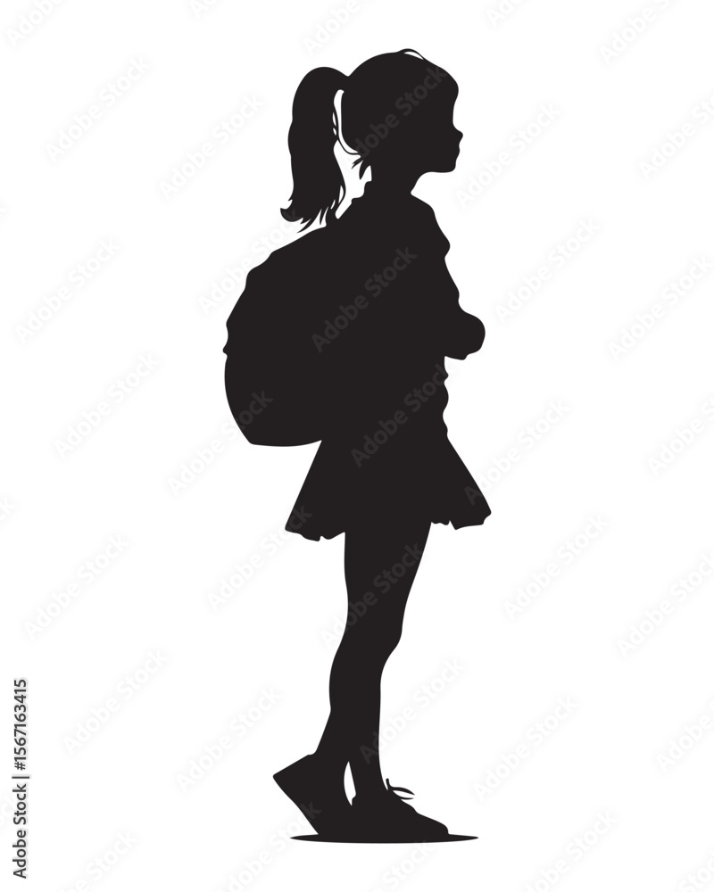 silhouette of a girl with school backpack silhouette of a girl with school backpack