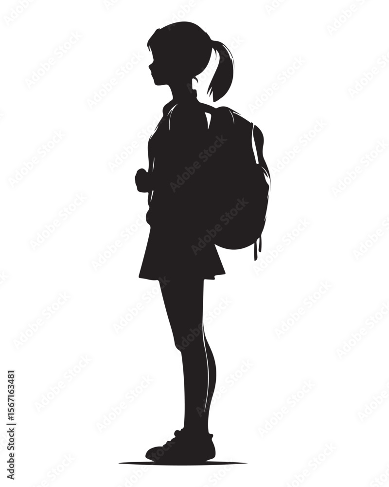 silhouette of a girl with school backpack silhouette of a girl with school backpack