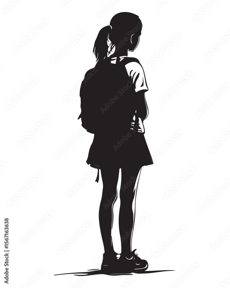silhouette of a girl with school backpack silhouette of a girl with school backpack