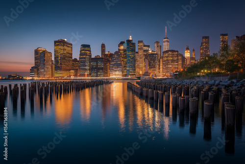 New York City - Magnificent Manhattan Skyline at Dusk Reflecting