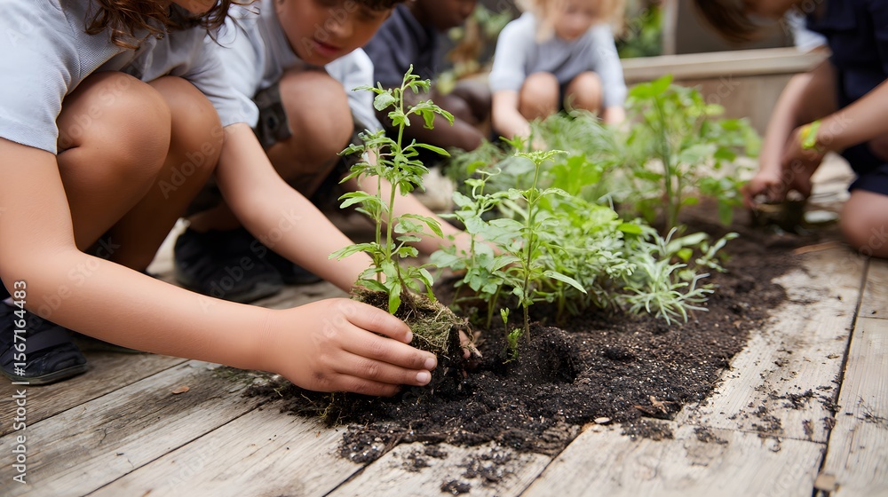 Fototapeta premium Planting a garden with kids: learn about gardening for kids and how to start a kids garden project
