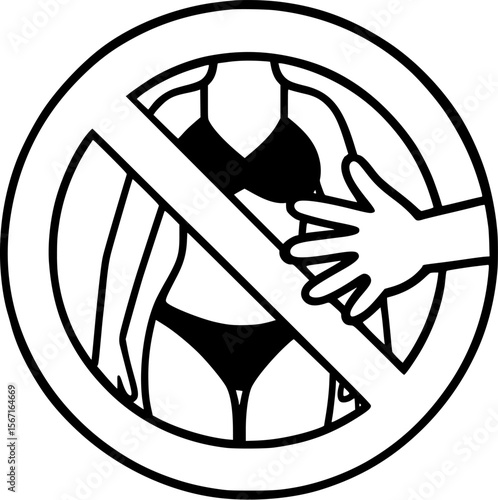 prohibition sign, warning, sexual harassment, forbidden, criminal act, swimming pool, sauna, bath, hotel, beach, locker room, prevention, vector, illustration