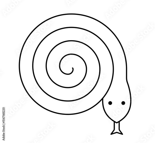 Simplified spiral snake outline icon with round body and minimalistic design. Clipart image isolated on background.