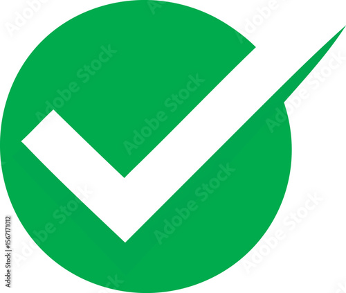 Green Circle Checkmark: Positive, Approved, Success Icon, Flat Design, Vector Graphic on a white background
