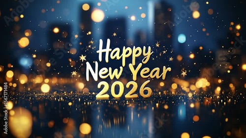 Wallpaper Mural Happy New Year 2026 festive digital greeting with fireworks and glitter text celebration and holiday themed animated design Torontodigital.ca