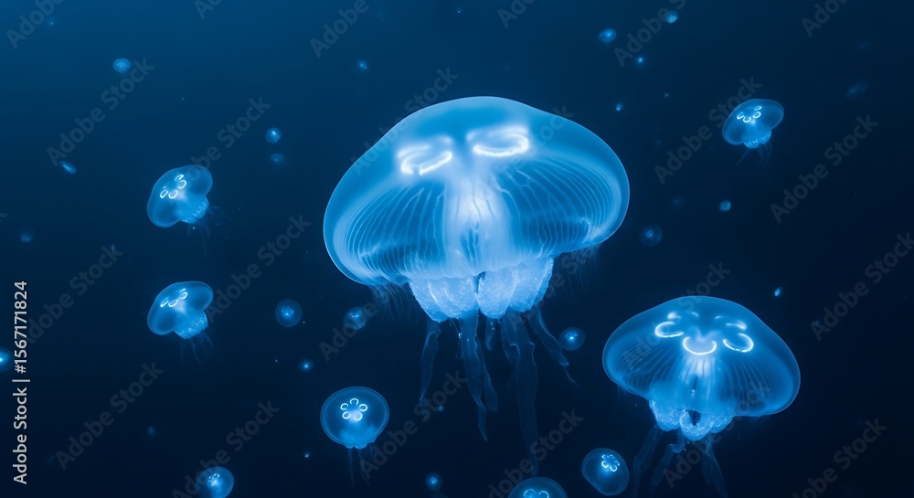 Fototapeta premium Exploring the Fantastic Frontiers of the Deep Bioluminescent Jellyfish