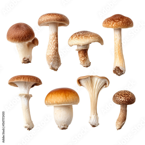 An array of mushrooms of various shapes and sizes, showcasing different textures and colors. It is a captivating image of nature's bounty.