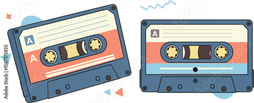 Retro cassette tapes vintage audio music recording media nostalgic technology design vector illustration