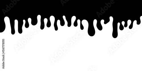Black melting paint. Dripping splatter and dribble brush strokes with stain and leak, dirty fluid brush icons. Vector isolated. Different borders with flowing ink, sticky liquid design