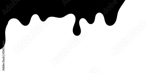 Black melting paint. Dripping splatter and dribble brush strokes with stain and leak, dirty fluid brush icons. Vector isolated. Different borders with flowing ink, sticky liquid design
