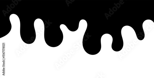Black melting paint. Dripping splatter and dribble brush strokes with stain and leak, dirty fluid brush icons. Vector isolated. Different borders with flowing ink, sticky liquid design