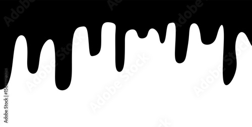 Black melting paint. Dripping splatter and dribble brush strokes with stain and leak, dirty fluid brush icons. Vector isolated. Different borders with flowing ink, sticky liquid design