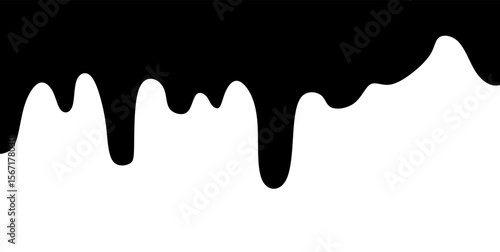 Black melting paint. Dripping splatter and dribble brush strokes with stain and leak, dirty fluid brush icons. Vector isolated. Different borders with flowing ink, sticky liquid design