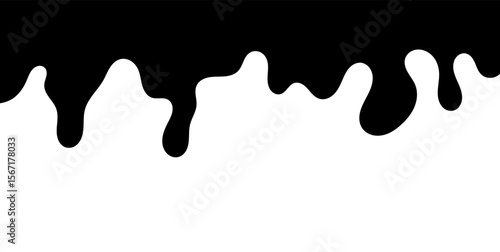 Black melting paint. Dripping splatter and dribble brush strokes with stain and leak, dirty fluid brush icons. Vector isolated. Different borders with flowing ink, sticky liquid design