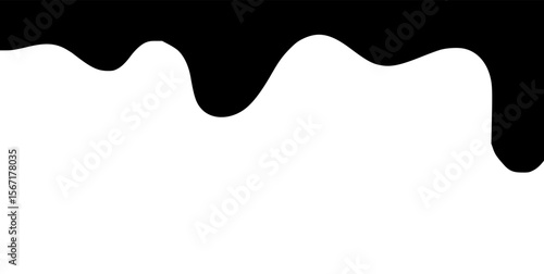 Black melting paint. Dripping splatter and dribble brush strokes with stain and leak, dirty fluid brush icons. Vector isolated. Different borders with flowing ink, sticky liquid design