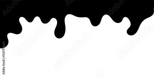 Black melting paint. Dripping splatter and dribble brush strokes with stain and leak, dirty fluid brush icons. Vector isolated. Different borders with flowing ink, sticky liquid design