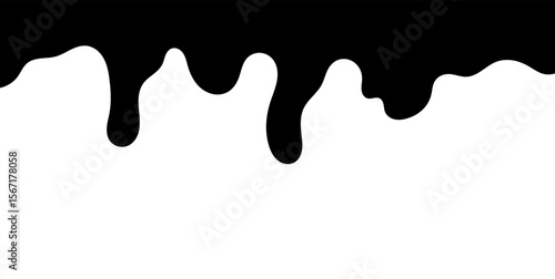 Black melting paint. Dripping splatter and dribble brush strokes with stain and leak, dirty fluid brush icons. Vector isolated. Different borders with flowing ink, sticky liquid design