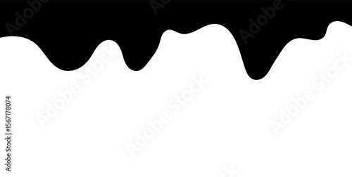 Black melting paint. Dripping splatter and dribble brush strokes with stain and leak, dirty fluid brush icons. Vector isolated. Different borders with flowing ink, sticky liquid design