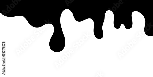 Black melting paint. Dripping splatter and dribble brush strokes with stain and leak, dirty fluid brush icons. Vector isolated. Different borders with flowing ink, sticky liquid design